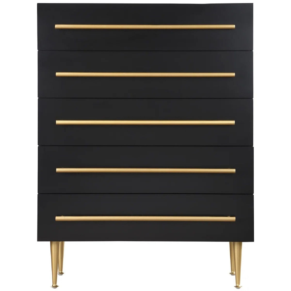 5-drawer black accent chest with gold bar pulls by HouseOfZazla on tapered gold legs on Tampa Home & Garden Store