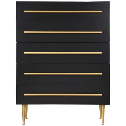 5-drawer black accent chest with gold bar pulls by HouseOfZazla on tapered gold legs on Tampa Home & Garden Store