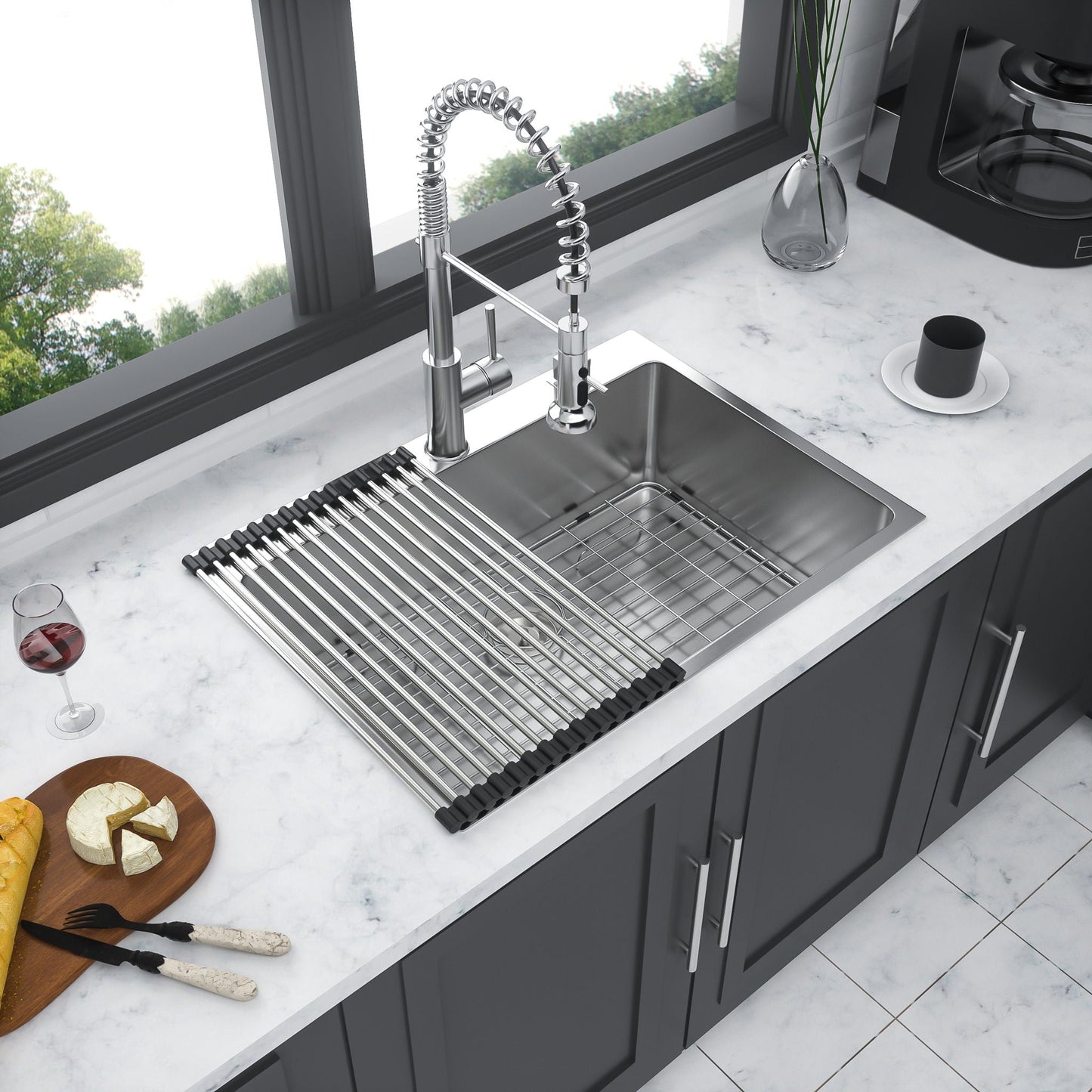 Drop‑in 16ga stainless steel single-bowl sink, topmount with chrome spring faucet HouseOfZazla on Tampa Home & Garden Store