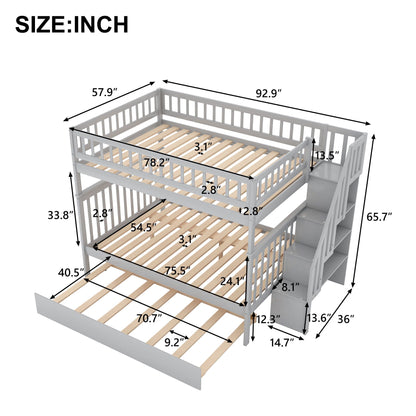 Bunk Bed With Staircase by HouseOfZazla gray painted frame with slatted beds and built in stairs on Tampa Home & Garden Store