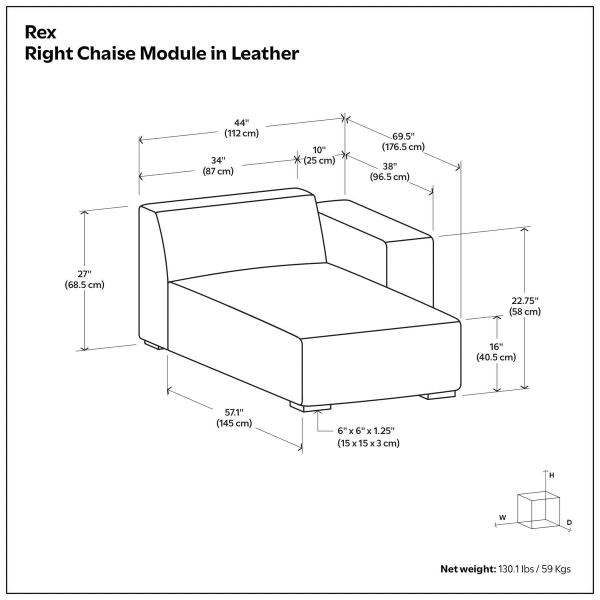 Rex Modern Asymmetrical Chaise Sofa Module