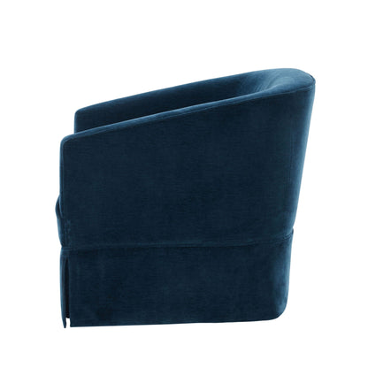 Skirted blue velvet swivel chair with curved back and 360° rotation on Tampa Home & Garden Store