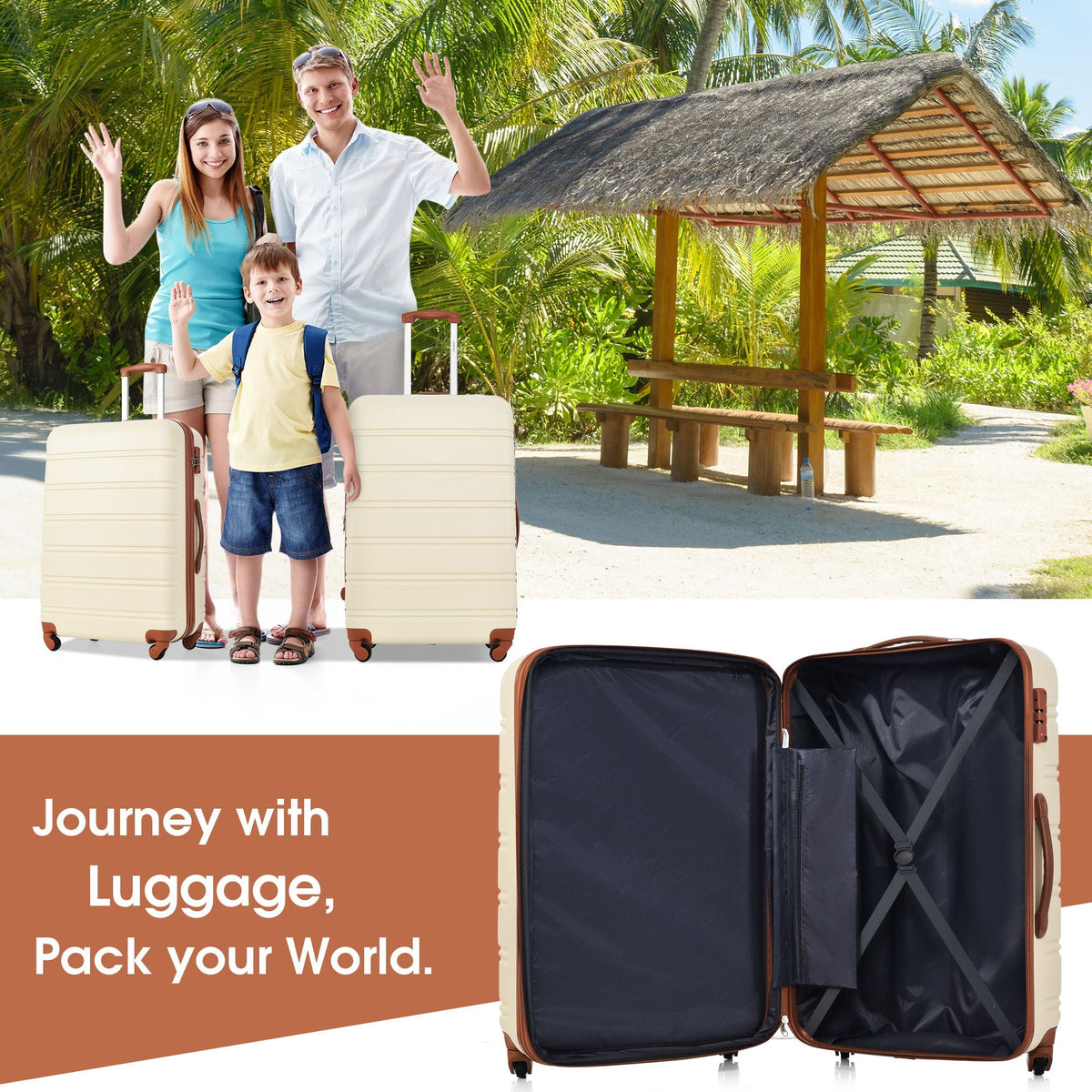 HouseOfZazla 4-piece hardshell luggage set with spinner wheels and TSA lock cream 16/20/24/28 on Tampa Home & Garden Store