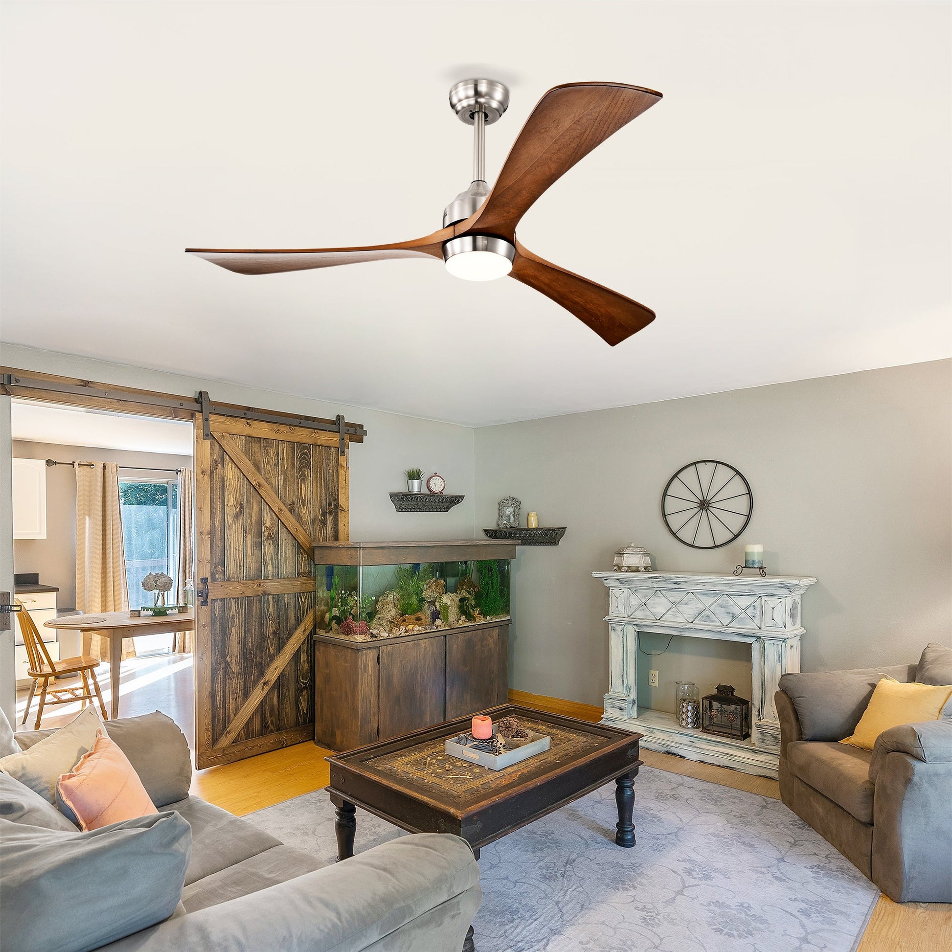 52in solid wood blade ceiling fan with light and remote control, brown blades, HouseOfZazla on Tampa Home & Garden Store