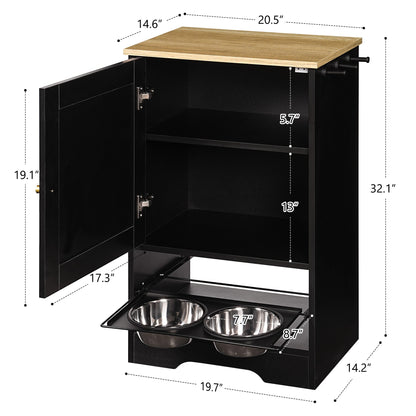 Feeding Station Black by HouseOfZazla with wood top and dual bowls on Tampa Home & Garden Store