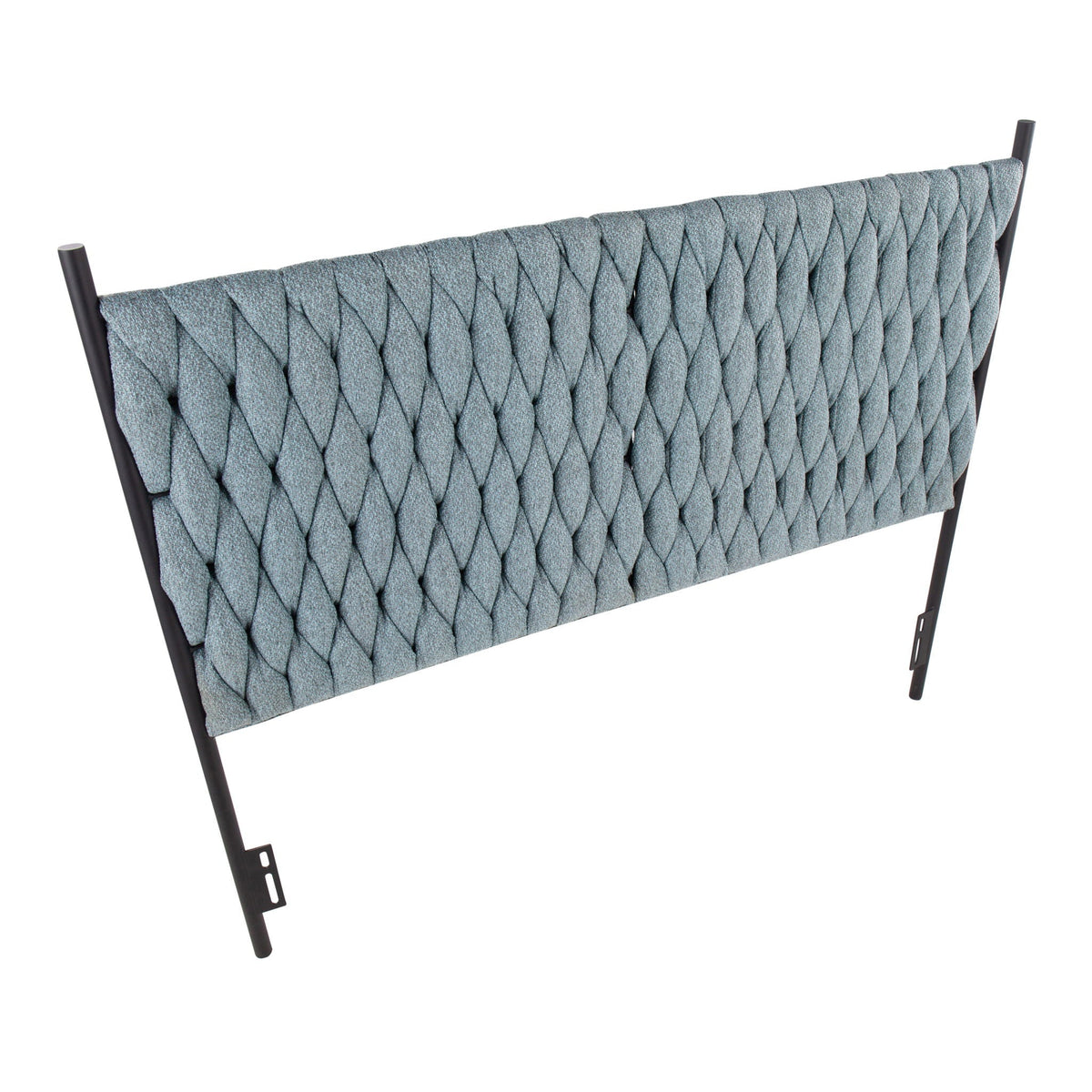 Braided Matisse upholstered queen headboard with metal frame in blue-gray fabric on Tampa Home & Garden Store