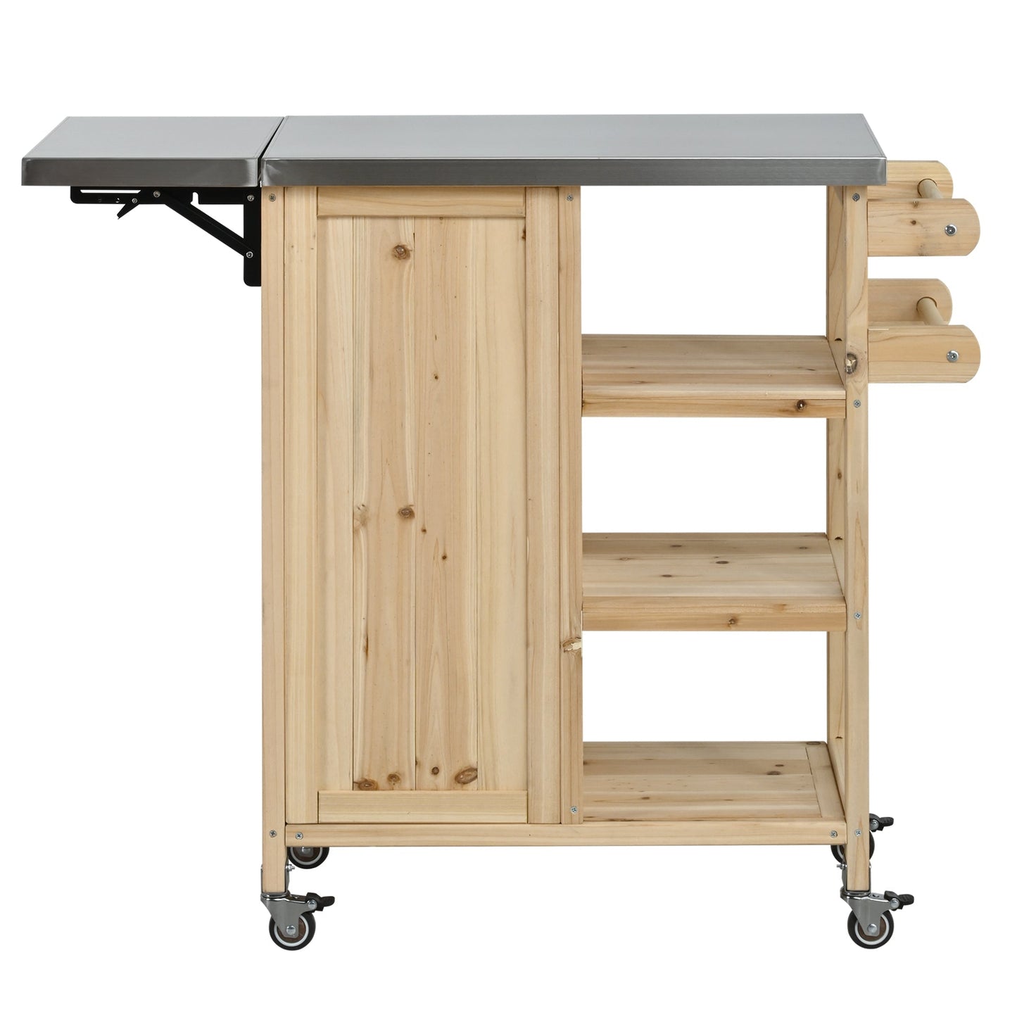 Foldable outdoor kitchen island with stainless top and wooden frame on wheels by HouseOfZazla on Tampa Home & Garden Store