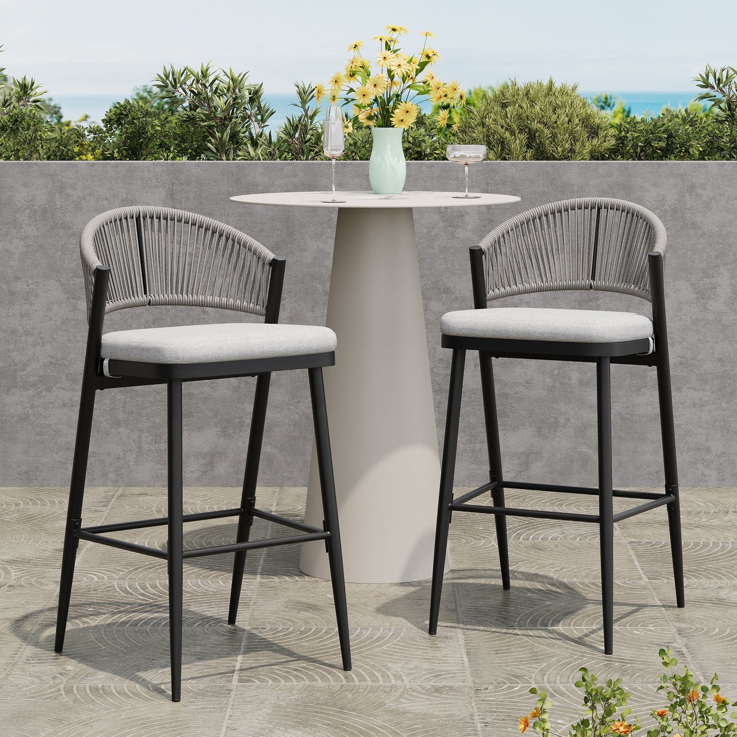 Outdoor Bar Stools With Scallop Cushion And Frame
