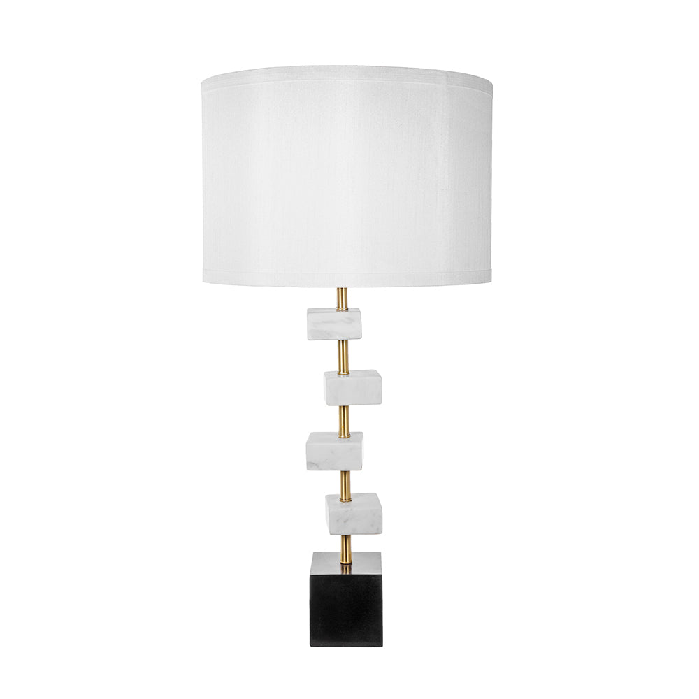 D15x30' Table Lamp with White Marble on Brass Stem, Black Base, White Shade HouseOfZazla on Tampa Home & Garden Store