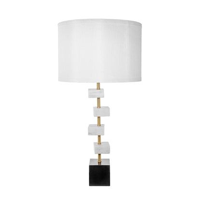 D15x30' Table Lamp with White Marble on Brass Stem, Black Base, White Shade HouseOfZazla on Tampa Home & Garden Store