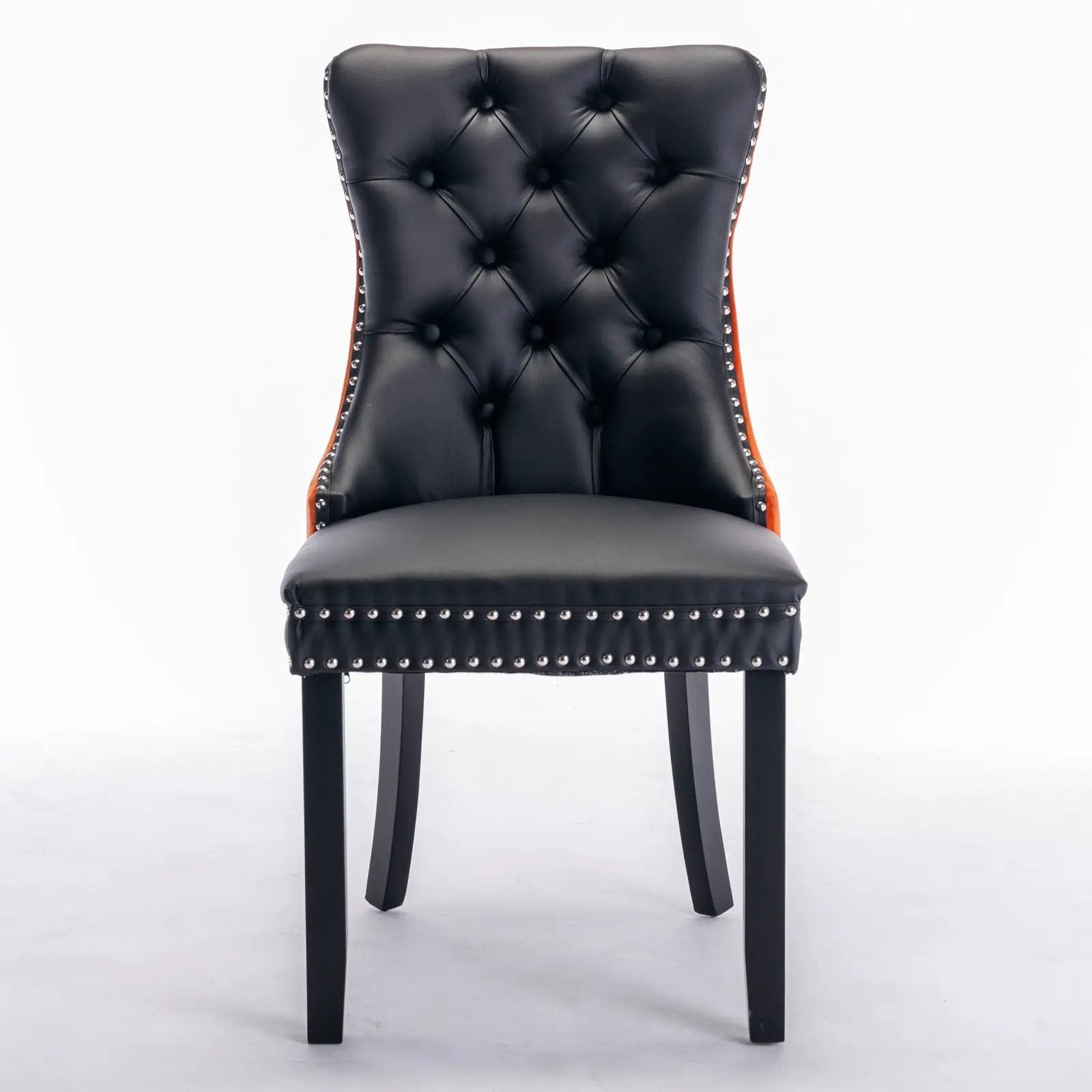Nikki Modern Upholstered Dining Chair set of 2, black tufted faux leather nailhead trim on Tampa Home & Garden Store