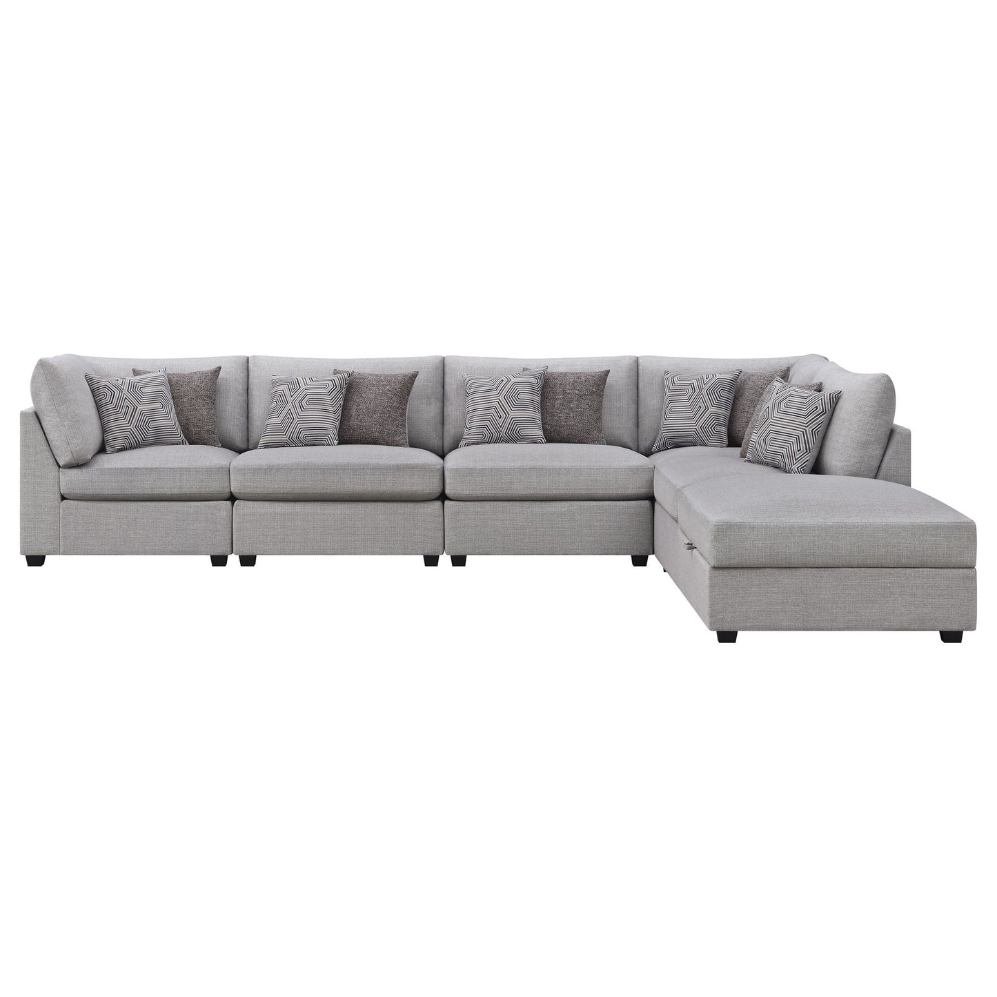 HouseOfZazla Lafayette 2-piece modular sectional sofa in gray fabric with pillows on Tampa Home & Garden Store