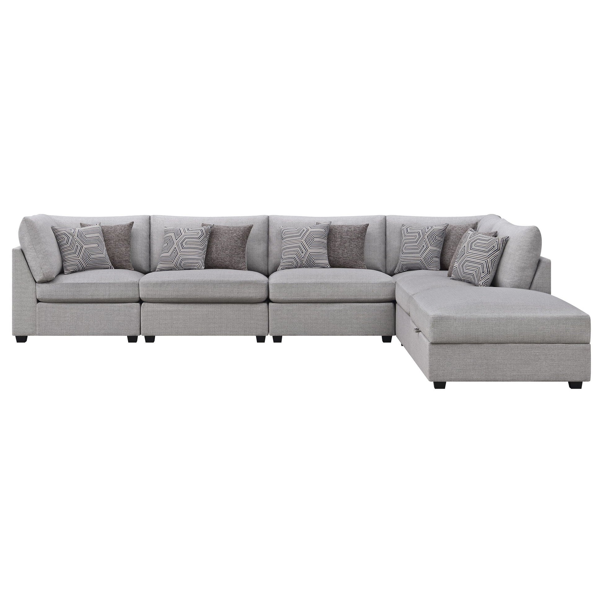 HouseOfZazla Lafayette 2-piece modular sectional sofa in gray fabric with pillows on Tampa Home & Garden Store