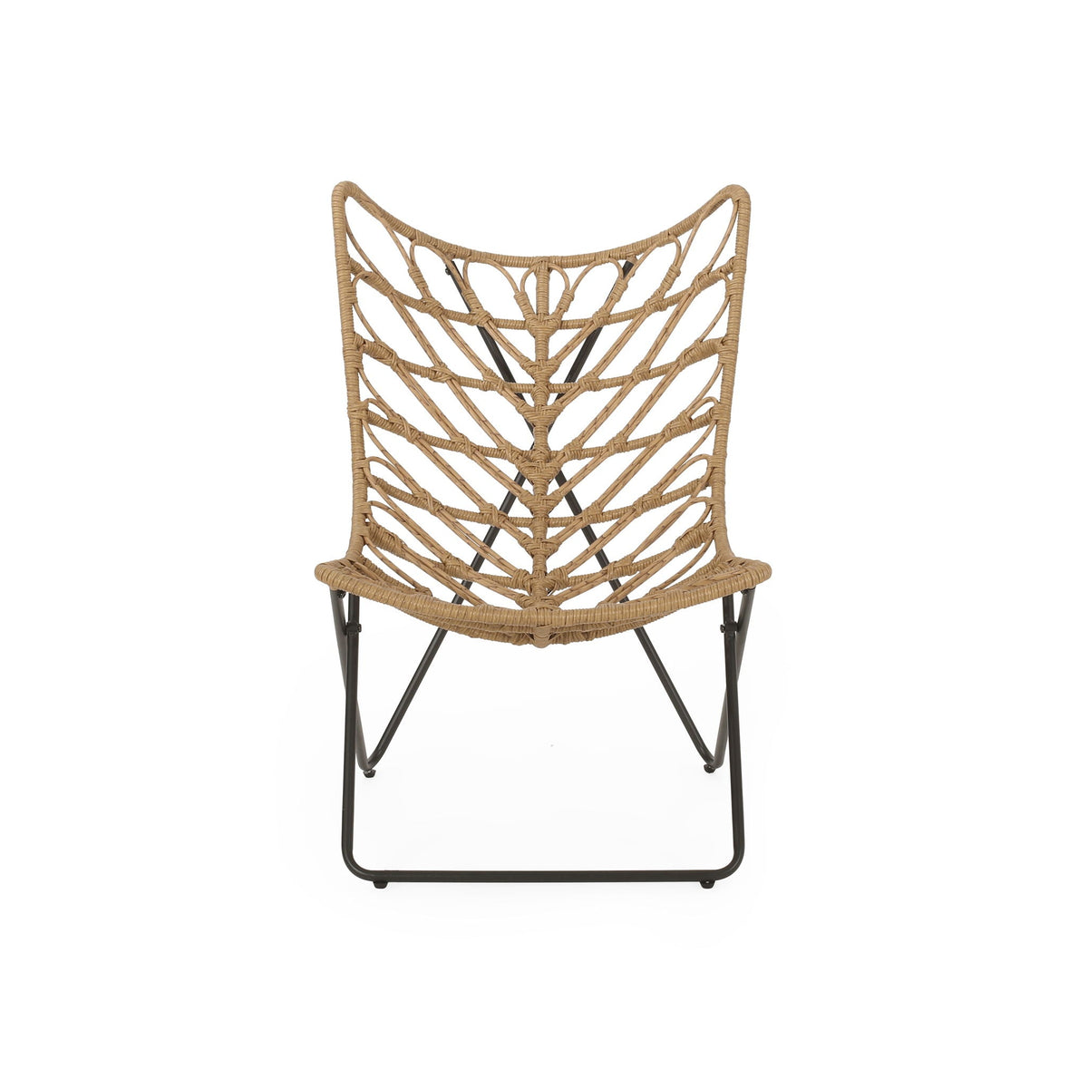 Bryson light brown outdoor chair by HouseOfZazla with woven rattan and curved cross base on Tampa Home & Garden Store