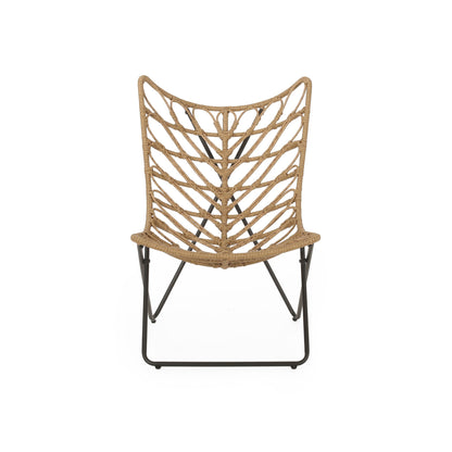 Bryson light brown outdoor chair by HouseOfZazla with woven rattan and curved cross base on Tampa Home & Garden Store