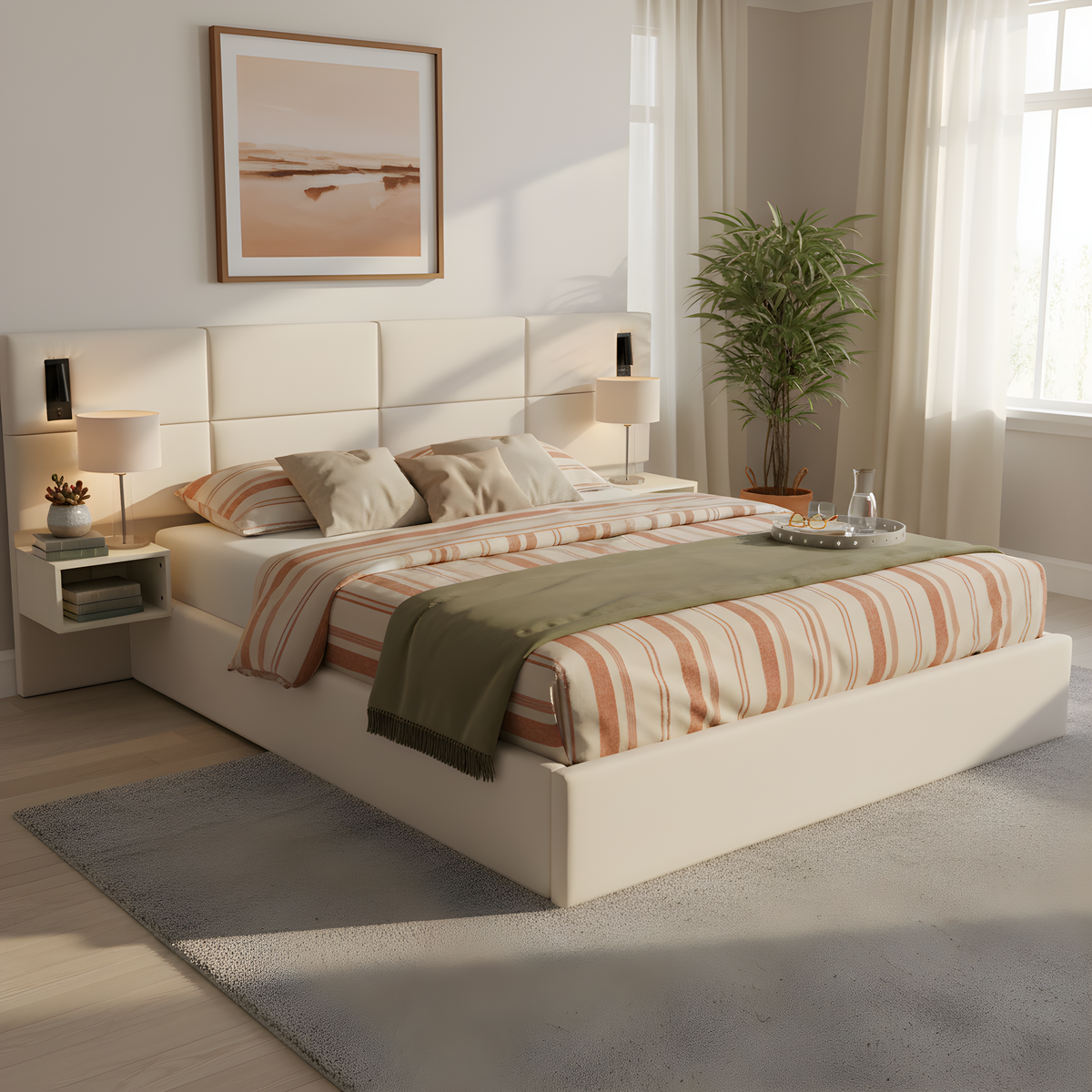 King Upholstered Smart Bed and Reading Light
