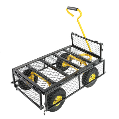 Outdoor wagon cart by HouseOfZazla with yellow curved handle and mesh steel basket on Tampa Home & Garden Store