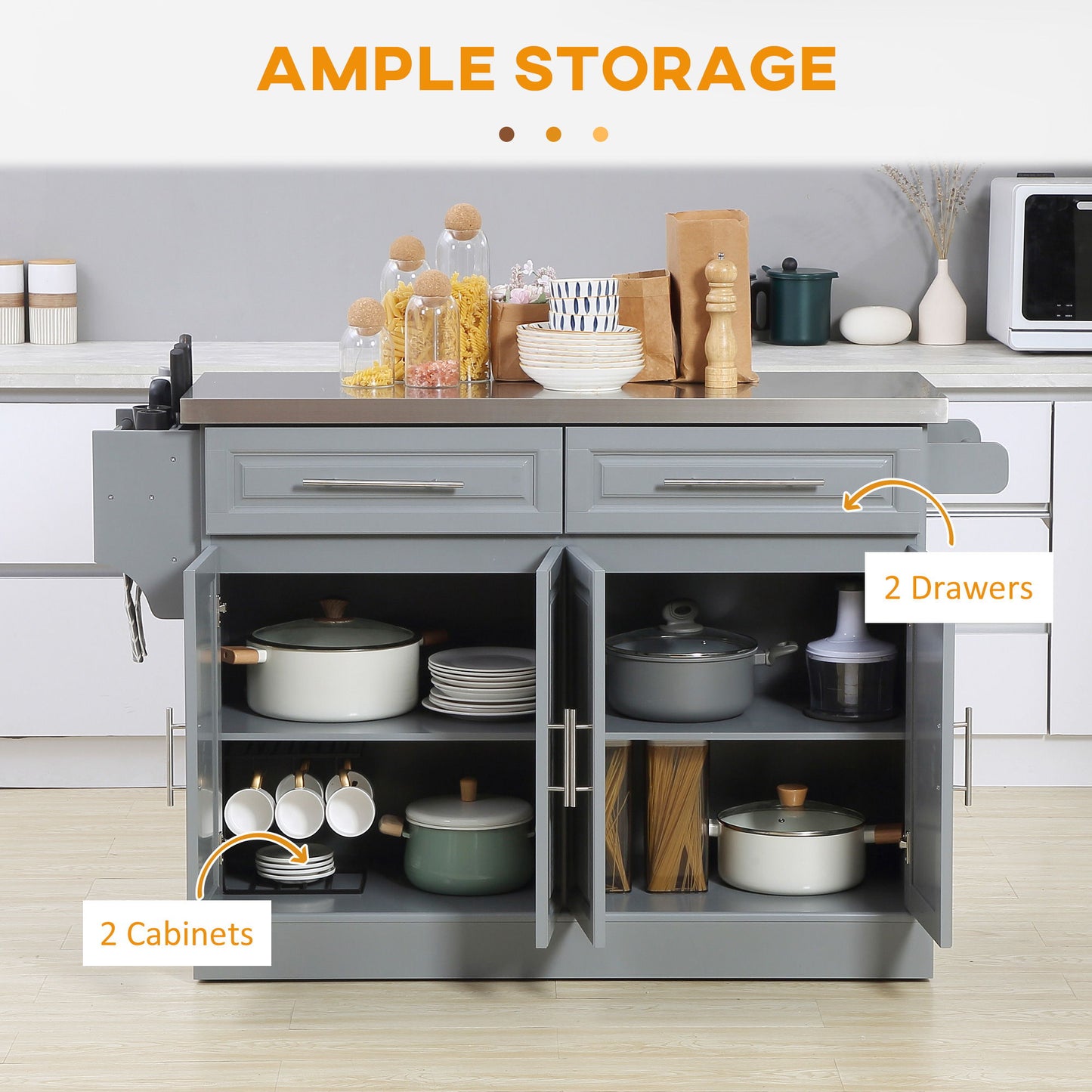 Stainless Steel Rolling Kitchen Cart with Drawers
