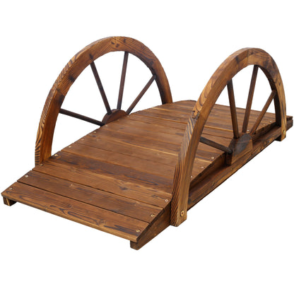 Wooden garden bridge arc footbridge brown solid wood with half-wheel railings HouseOfZazla on Tampa Home & Garden Store