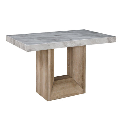 Sheena Dining Table with Faux Marble Top, gray/white surface, wood block legs HouseOfZazla on Tampa Home & Garden Store