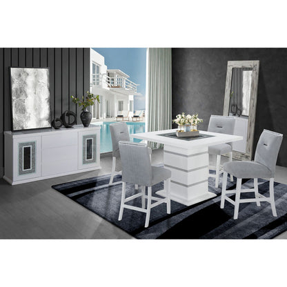 Ariya Bar Table with Glass Inlay in white finish, modern bar table with square pedestal base on Tampa Home & Garden Store