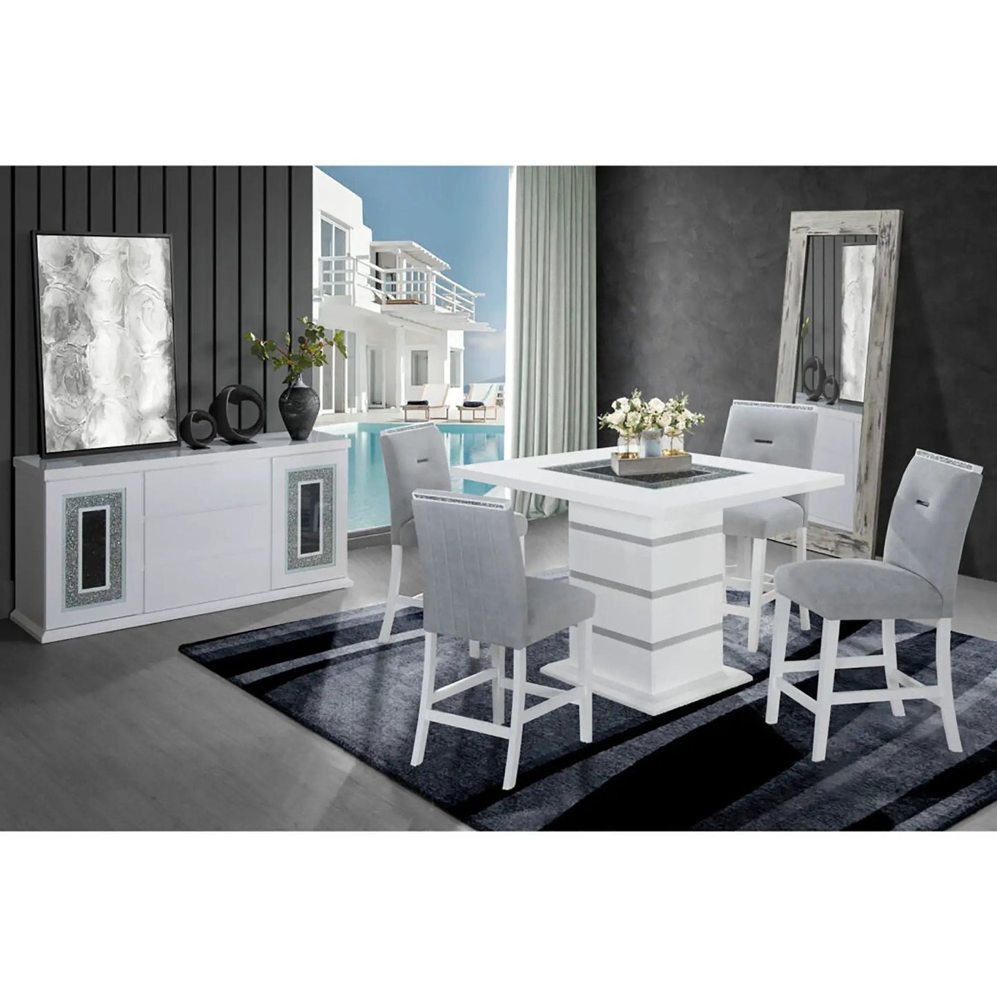 Ariya Bar Table with Glass Inlay and Gloss Finish