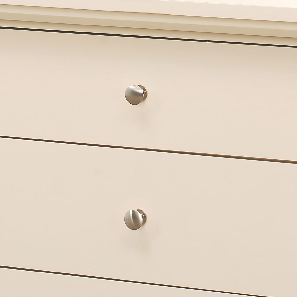 3-drawer nightstand front in cream with a round metal knob on Tampa Home & Garden Store