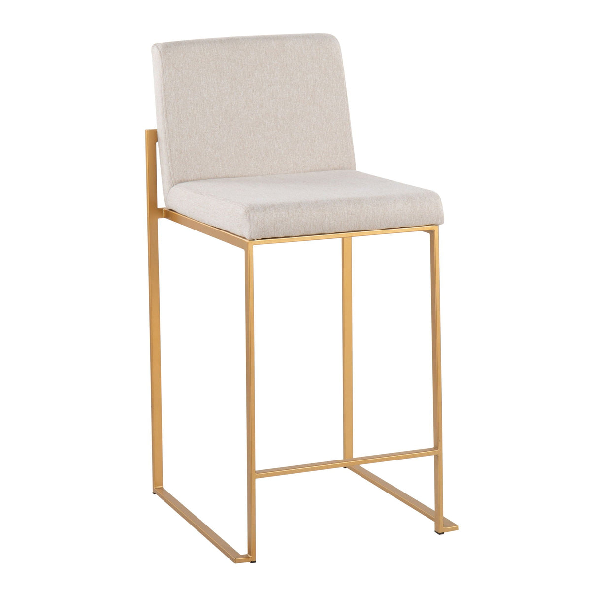 Contemporary high back counter stool beige upholstered seat with gold frame HouseOfZazla on Tampa Home & Garden Store