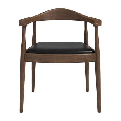 Mid-Century Modern Dining Chair with Armrests in dark brown wood with black cushion on Tampa Home & Garden Store