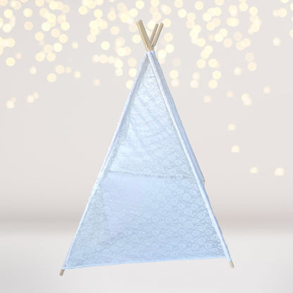 Dainty Lace Kids Teepee Tent white ivory lace with wood poles Chicky Chicky Bling Bling on Tampa Home & Garden Store