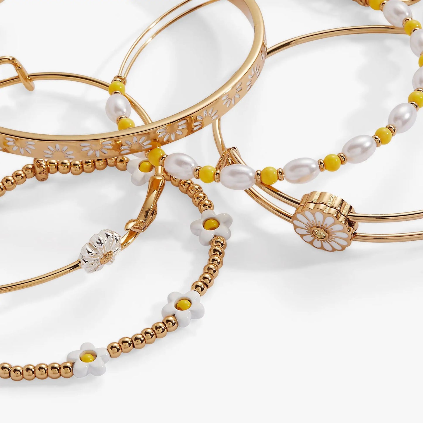 Daisy Flower Beaded Bracelet Set of 5 in rose gold with white daisies by ALEX AND ANI on Tampa Home & Garden Store
