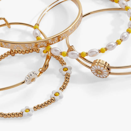 Daisy Flower Beaded Bracelet Set of 5 in rose gold with white daisies by ALEX AND ANI on Tampa Home & Garden Store