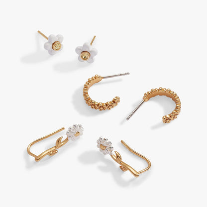 Daisy Stud and Huggie Hoop Earring Set of 3 by Alex and Ani; white daisies with gold centers on Tampa Home & Garden Store