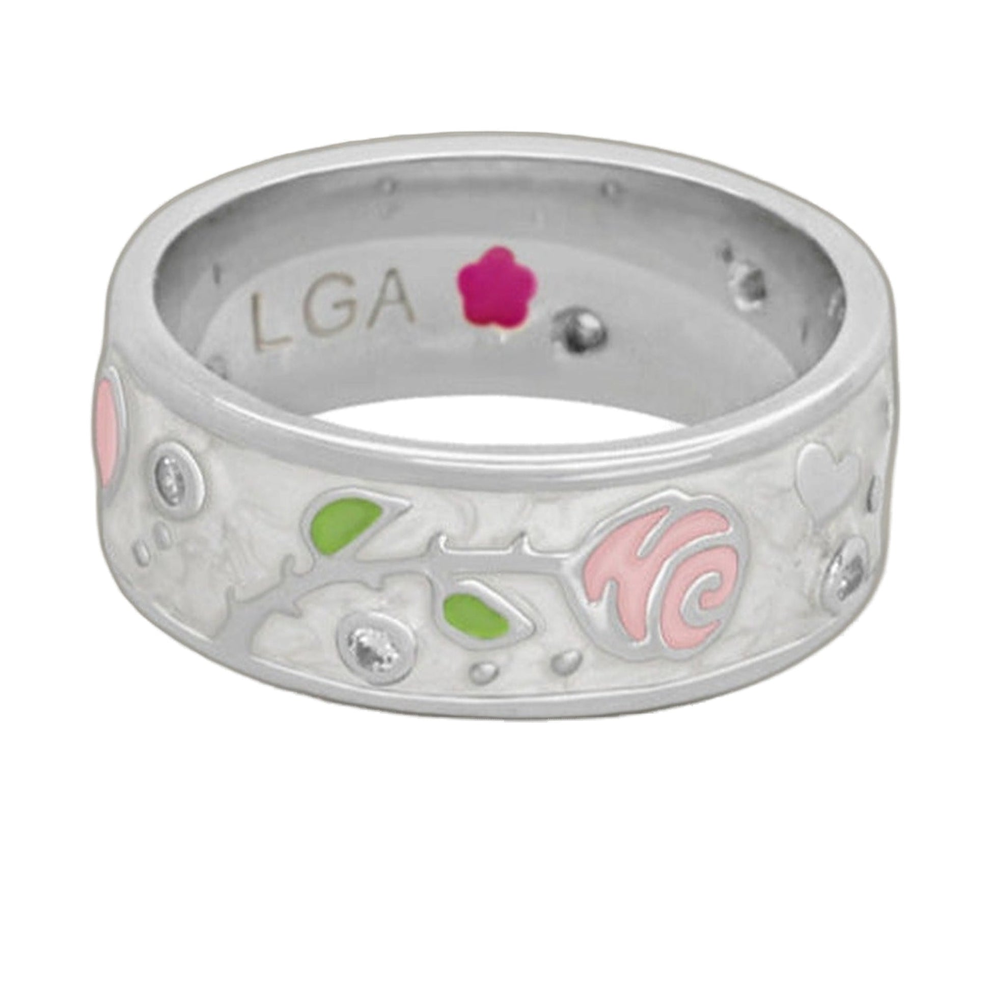 Daisy Love Band Ring Trailing Rose by Lauren G Adams, silver band with pink accents on Tampa Home & Garden Store
