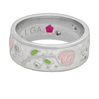 Daisy Love Band Ring Trailing Rose by Lauren G Adams, silver band with pink accents on Tampa Home & Garden Store