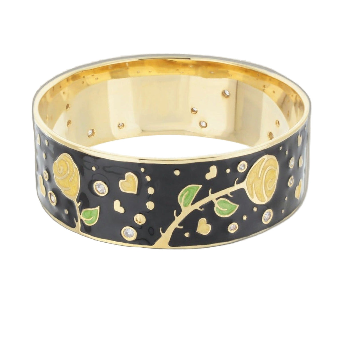 The Golden Rose Bangle and Black Daisy Enamel Charm