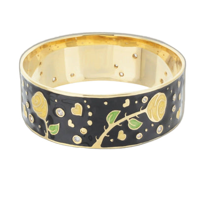 The Golden Rose Bangle and Black Daisy Enamel Charm