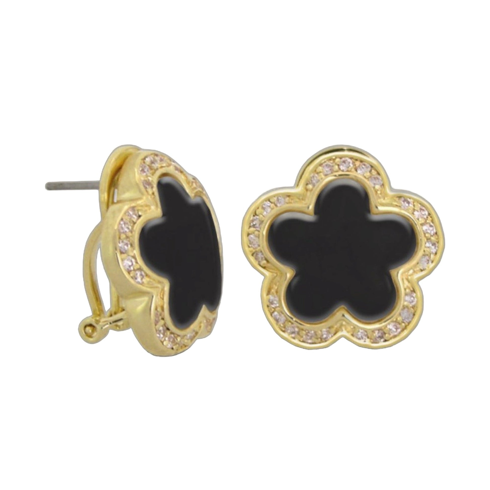 Daisy Love Earrings pavé halo clip, gold-tone with black center and crystals 2 pcs on Tampa Home & Garden Store