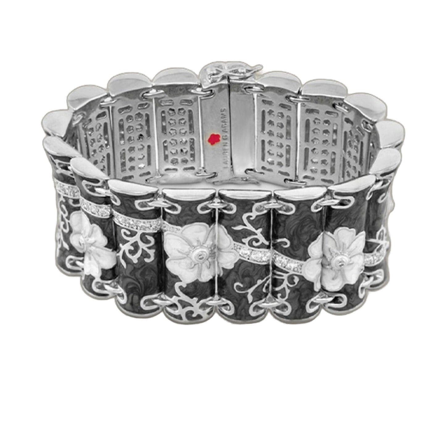 Black Enamel Daisy Swirl Cuff and Cubic Zirconia