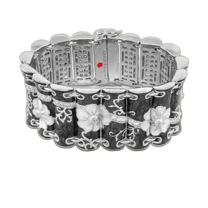 Black Enamel Daisy Swirl Cuff and Cubic Zirconia