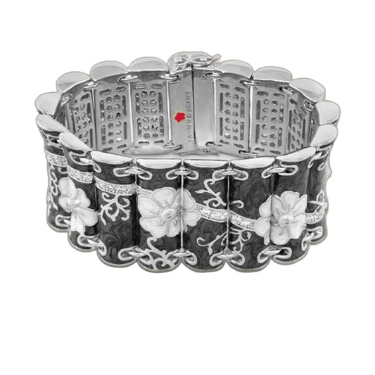 Daisy Swirl Bangle bracelet by Lauren G Adams, silver-tone with floral link motif on Tampa Home & Garden Store