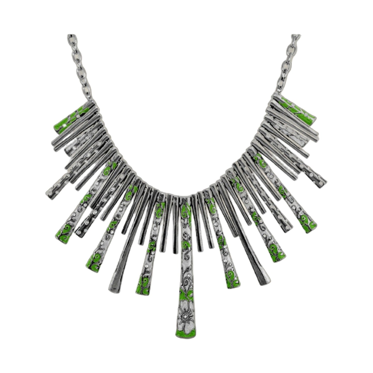 Daisy Swirl Necklace by Lauren G Adams, short silver fringe necklace with green enamel accents on Tampa Home & Garden Store