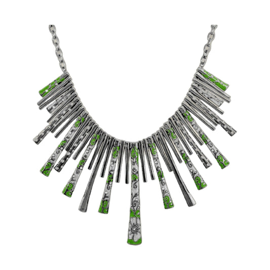Daisy Swirl Necklace by Lauren G Adams, short silver fringe necklace with green enamel accents on Tampa Home & Garden Store