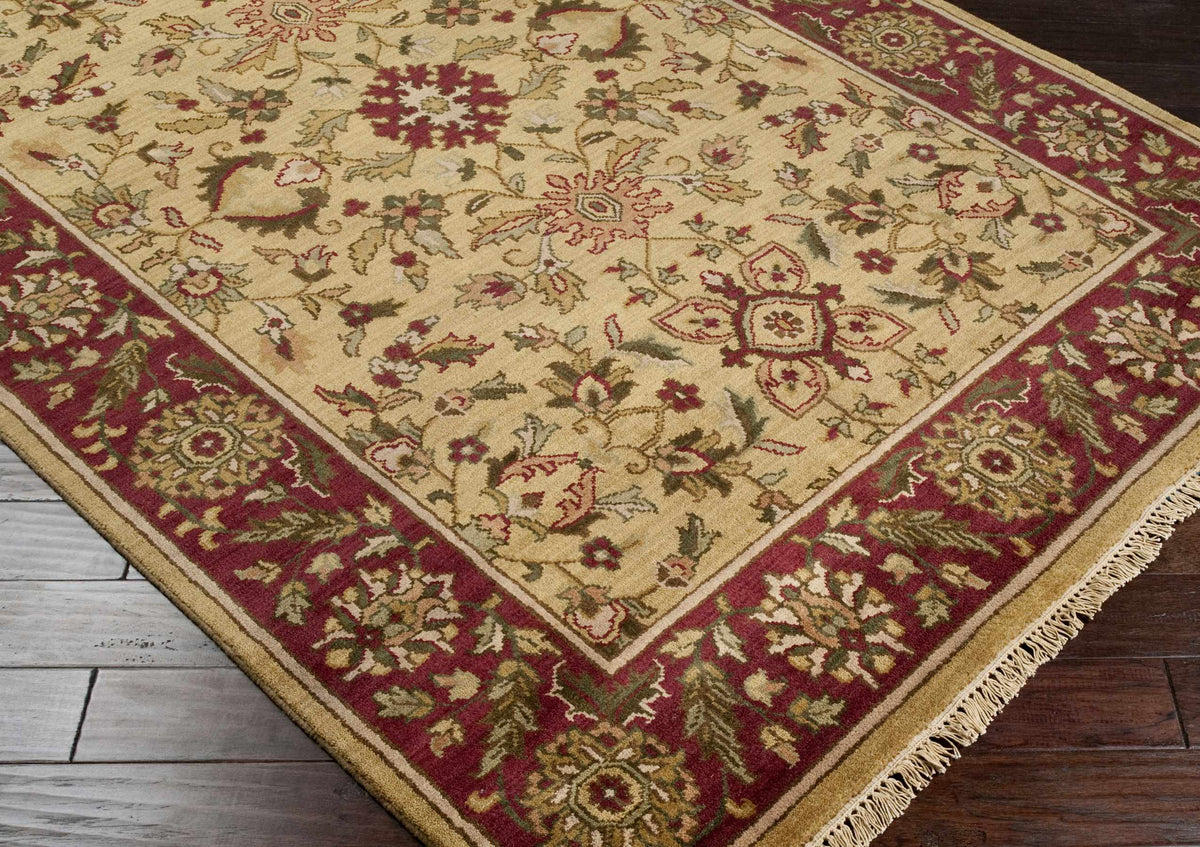Danboro Premium Wool Carpet rug beige field with red border and floral motifs by Boutique Rugs on Tampa Home & Garden Store