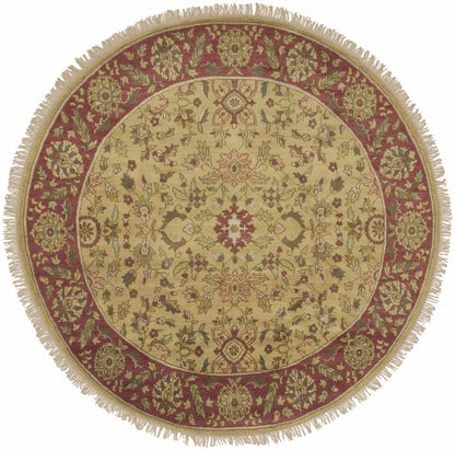 Round Danboro Premium Wool Carpet rug in beige with burgundy border by Boutique Rugs on Tampa Home & Garden Store