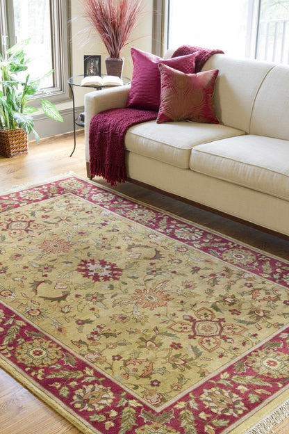 Danboro Premium Wool Carpet rug by Boutique Rugs in beige-gold with burgundy border on Tampa Home & Garden Store