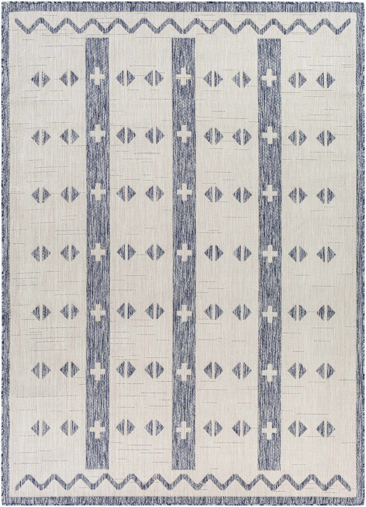 Dapitan Indoor & Outdoor Rug by Boutique Rugs navy stripes on ivory and diamond clearance on Tampa Home & Garden Store