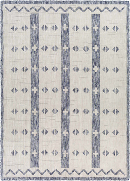Dapitan Indoor & Outdoor Rug by Boutique Rugs navy stripes on ivory and diamond clearance on Tampa Home & Garden Store