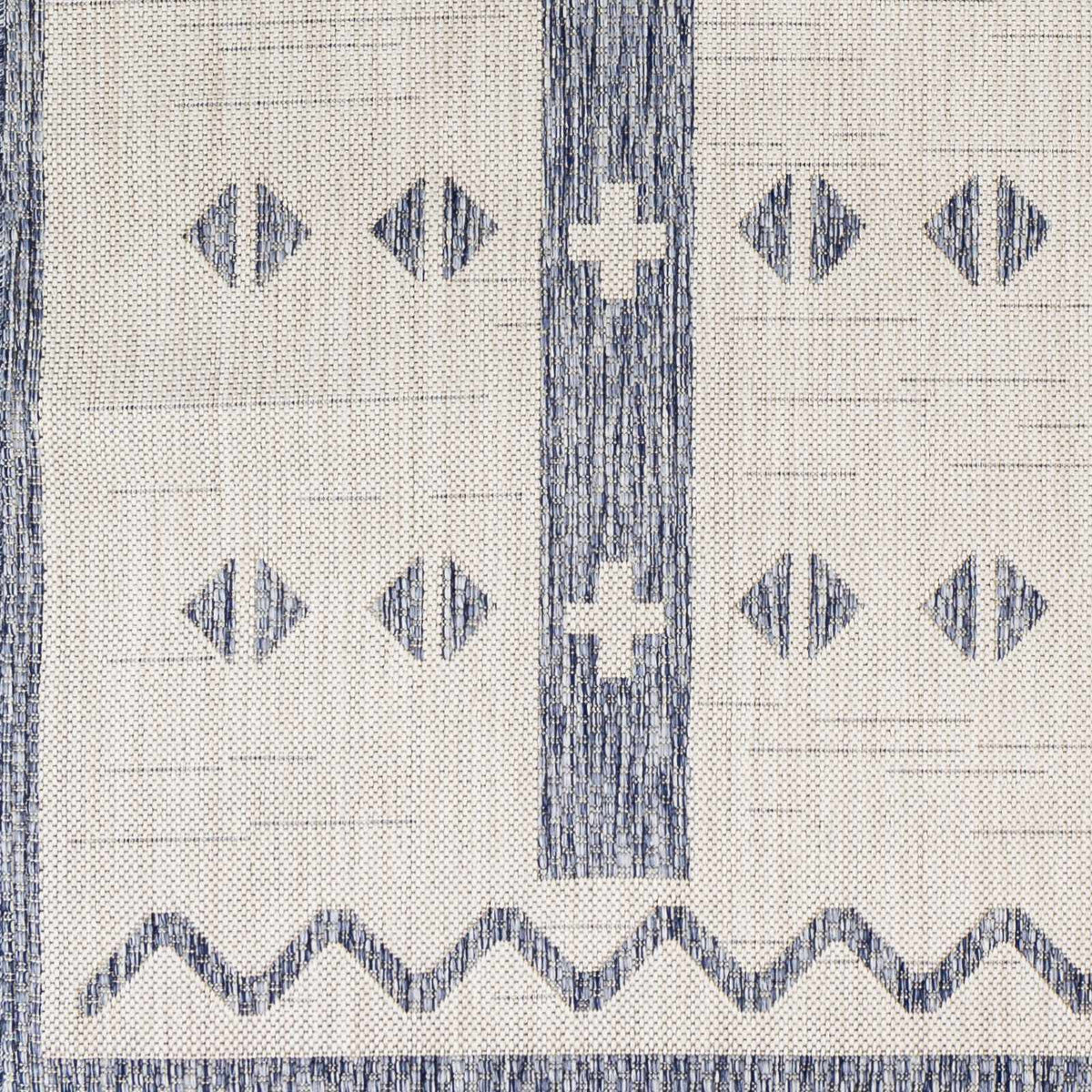 Dapitan Indoor & Outdoor Rug by Boutique Rugs in beige with blue diamonds and border on Tampa Home & Garden Store