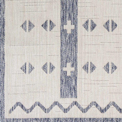 Dapitan Indoor & Outdoor Rug by Boutique Rugs in beige with blue diamonds and border on Tampa Home & Garden Store